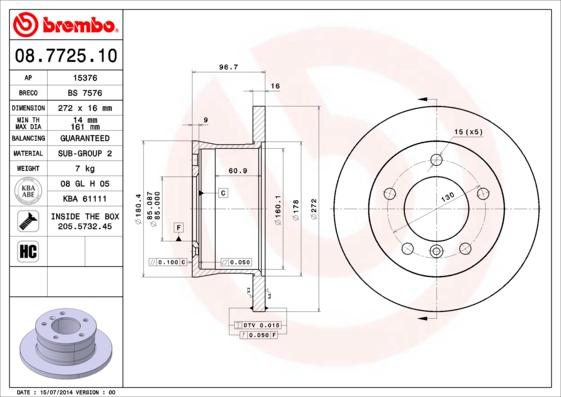 Brembo 08.7725.10 - Тормозной диск parts5.com