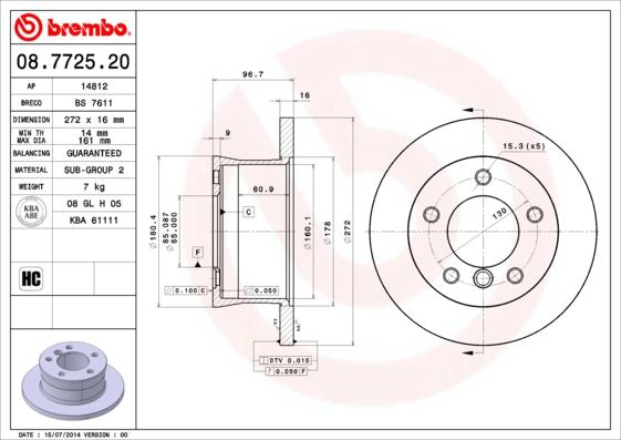 Brembo 08.7725.20 - Тормозной диск parts5.com