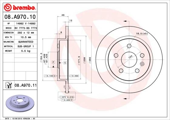 Brembo 08.A970.11 - Тормозной диск parts5.com