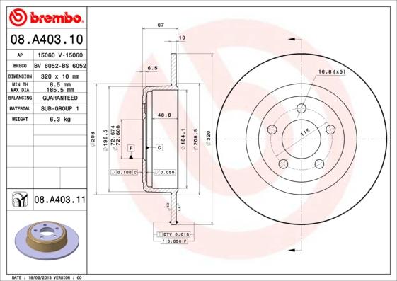 Brembo 08.A403.11 - Тормозной диск parts5.com