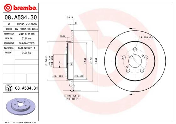 Brembo 08.A534.31 - Тормозной диск parts5.com