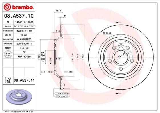 Brembo 08.A537.11 - Тормозной диск parts5.com