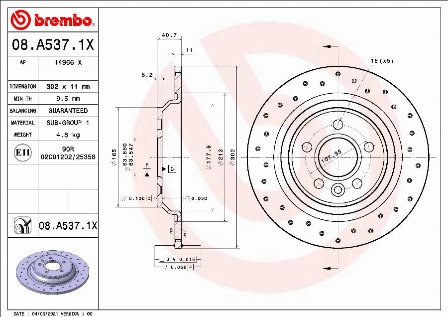 Brembo 08.A537.1X - Тормозной диск parts5.com