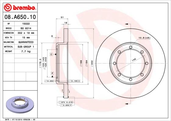 Brembo 08.A650.10 - Тормозной диск parts5.com