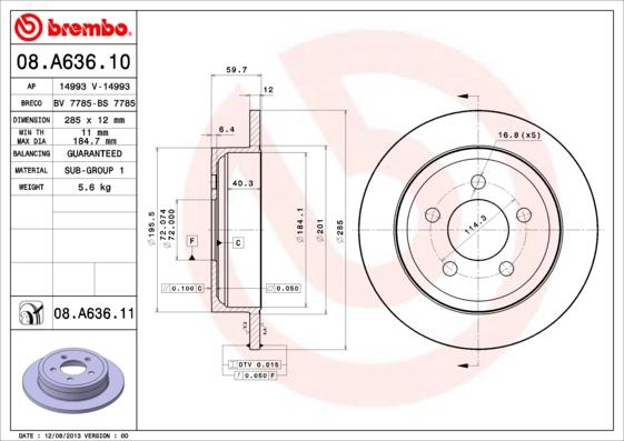 Brembo 08.A636.11 - Тормозной диск parts5.com