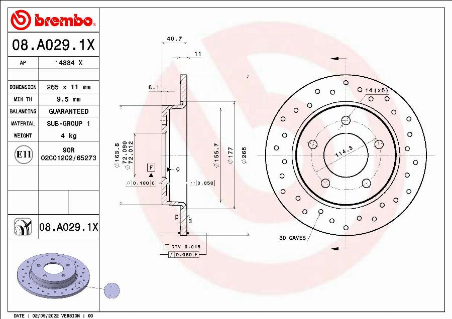 Brembo 08.A029.1X - Тормозной диск parts5.com