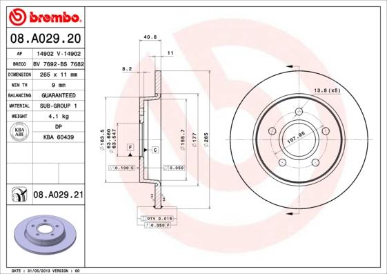 Brembo 08.A029.21 - Тормозной диск parts5.com