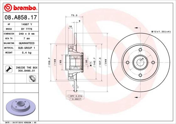 Brembo 08.A858.17 - Тормозной диск parts5.com