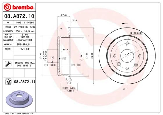 Brembo 08.A872.11 - Тормозной диск parts5.com