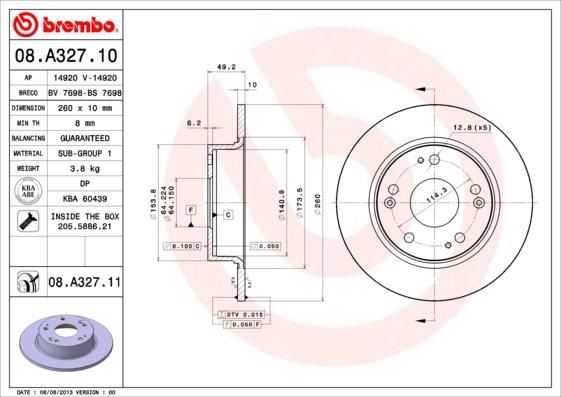 Brembo 08.A327.11 - Тормозной диск parts5.com