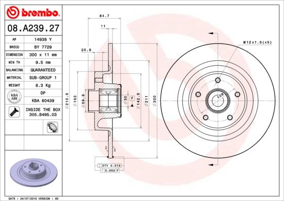 Brembo 08.A239.27 - Тормозной диск parts5.com