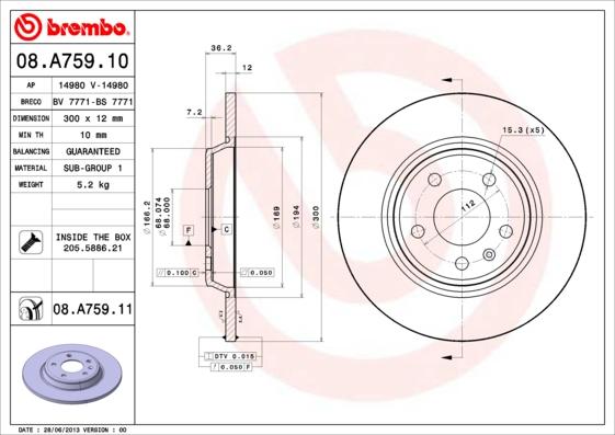 Brembo 08.A759.11 - Тормозной диск parts5.com