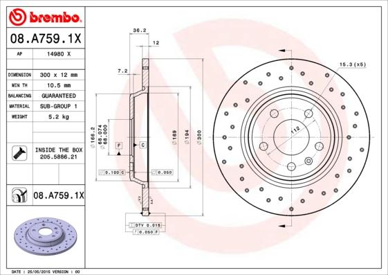 Brembo 08.A759.1X - Тормозной диск parts5.com