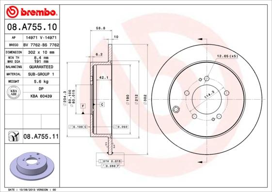 Brembo 08.A755.11 - Тормозной диск parts5.com
