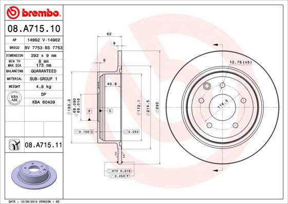 Brembo 08.A715.11 - Тормозной диск parts5.com