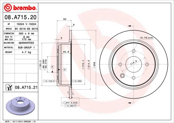 Brembo 08.A715.21 - Тормозной диск parts5.com