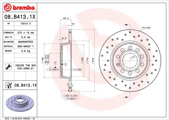 Brembo 08.B413.1X - Тормозной диск parts5.com