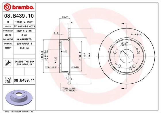 Brembo 08.B439.11 - Тормозной диск parts5.com