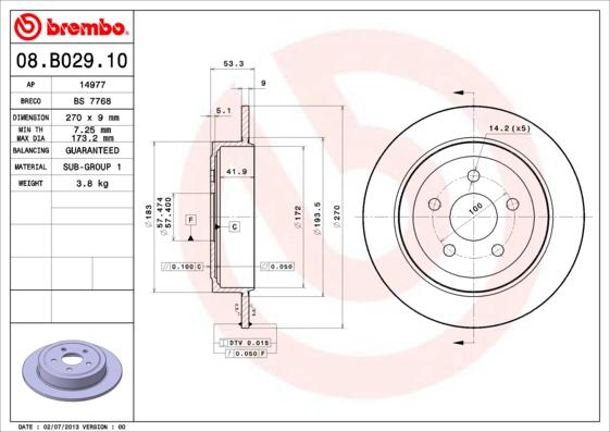 Brembo 08.B029.10 - Тормозной диск parts5.com
