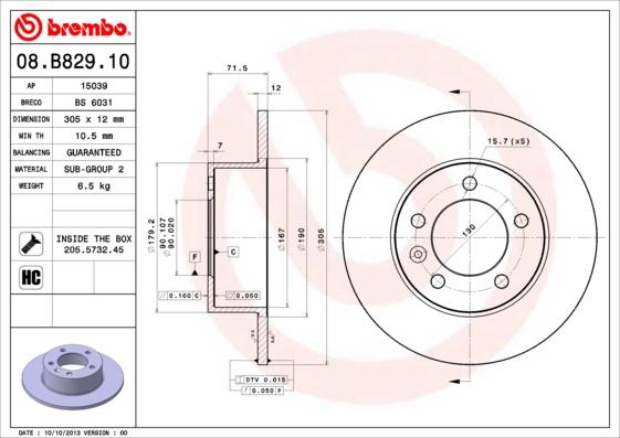 Brembo 08.B829.10 - Тормозной диск parts5.com