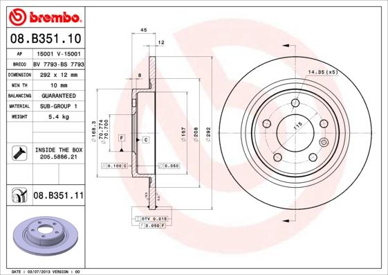 Brembo 08.B351.11 - Тормозной диск parts5.com