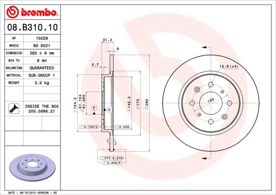 Brembo 08.B310.10 - Тормозной диск parts5.com