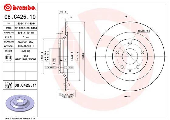 Brembo 08.C425.11 - Тормозной диск parts5.com