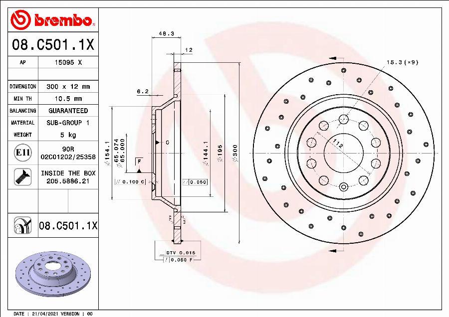 Brembo 08.C501.1X - Тормозной диск parts5.com