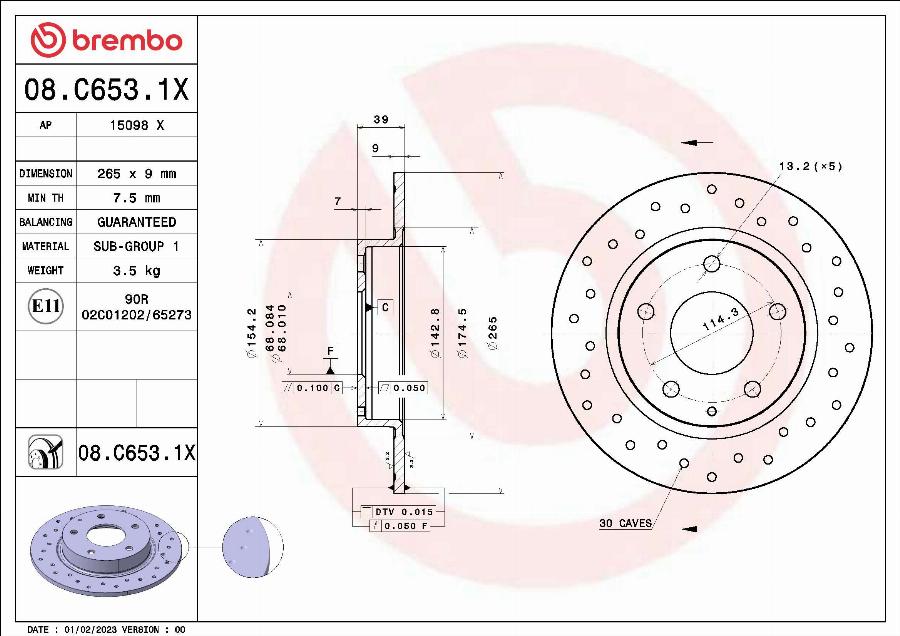 Brembo 08.C653.1X - Тормозной диск parts5.com