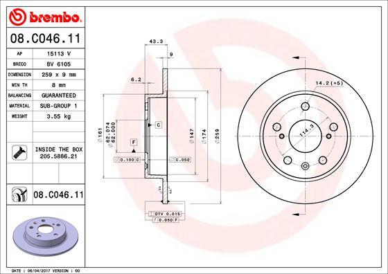 Brembo 08.C046.11 - Тормозной диск parts5.com