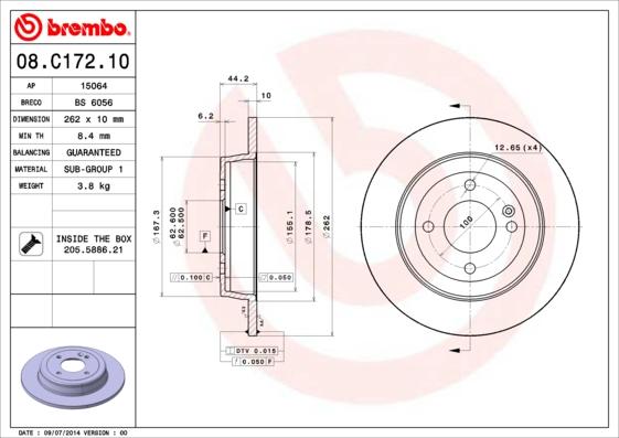 Brembo 08.C172.10 - Тормозной диск parts5.com
