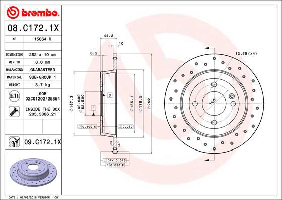 Brembo 08.C172.1X - Тормозной диск parts5.com