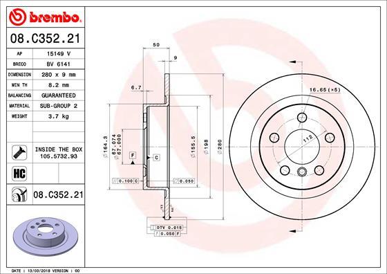 Brembo 08.C352.21 - Тормозной диск parts5.com