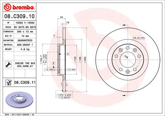 Brembo 08.C309.11 - Тормозной диск parts5.com