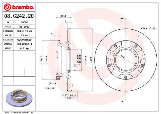 Brembo 08.C242.20 - Тормозной диск parts5.com