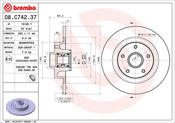 Brembo 08.C742.37 - Тормозной диск parts5.com