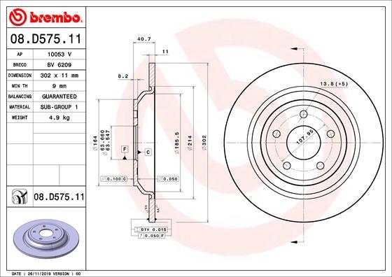 Brembo 08.D575.11 - Тормозной диск parts5.com