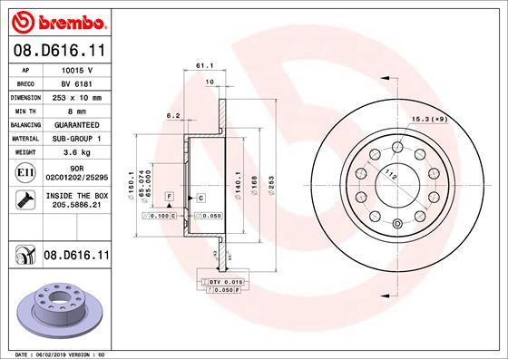 Brembo 08.D616.11 - Тормозной диск parts5.com