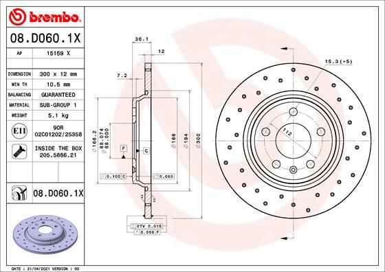 Brembo 08.D060.1X - Тормозной диск parts5.com