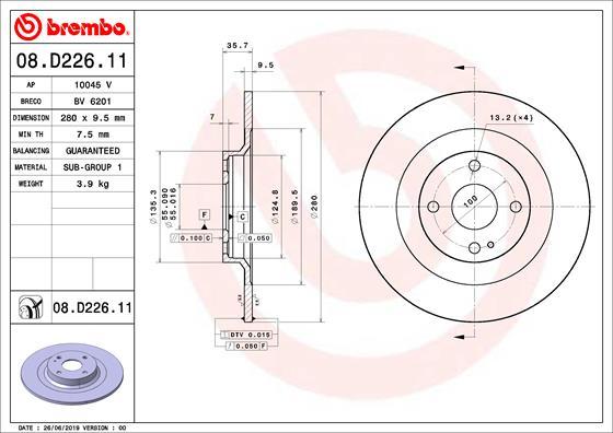 Brembo 08.D226.11 - Тормозной диск parts5.com