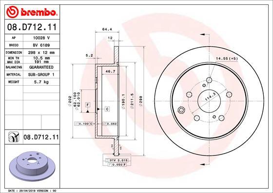 Brembo 08.D712.11 - Тормозной диск parts5.com