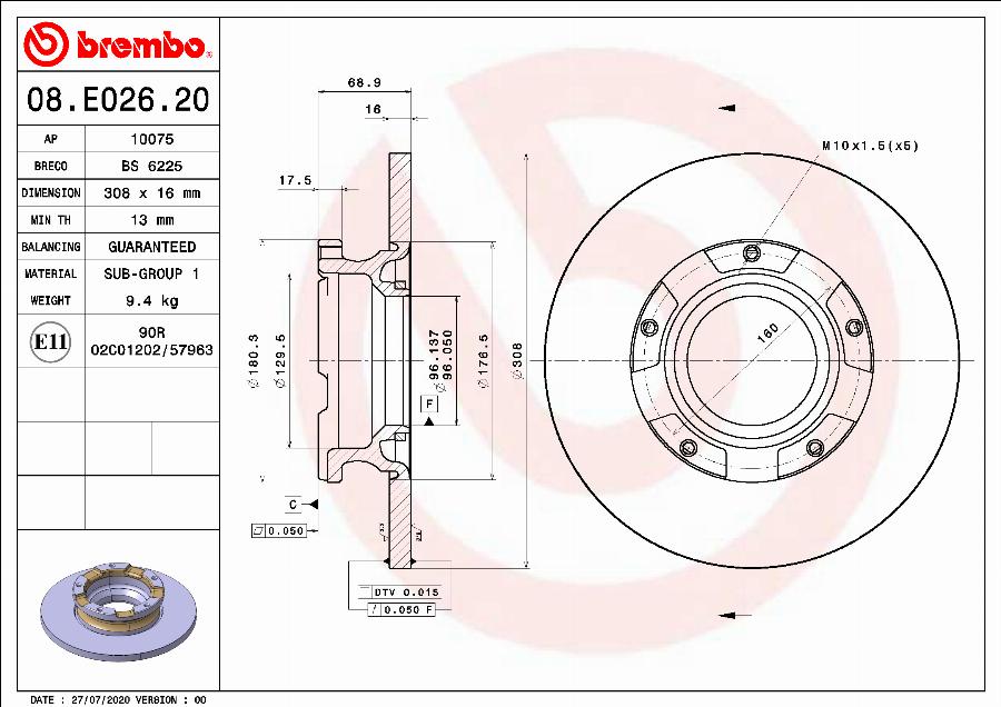 Brembo 08.E026.20 - Тормозной диск parts5.com