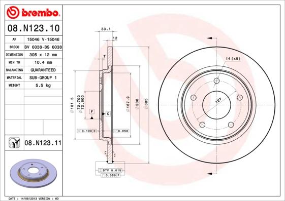 Brembo 08.N123.11 - Тормозной диск parts5.com