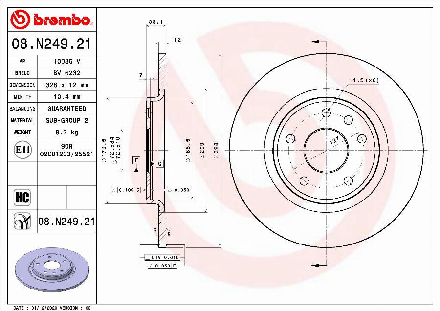 Brembo 08.N249.21 - Тормозной диск parts5.com