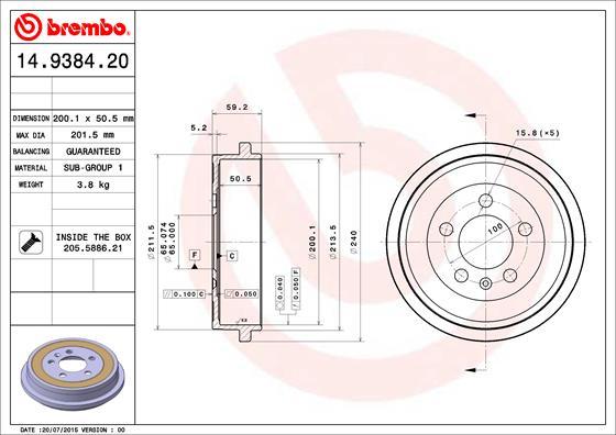 Brembo 14.9384.20 - Тормозной барабан parts5.com