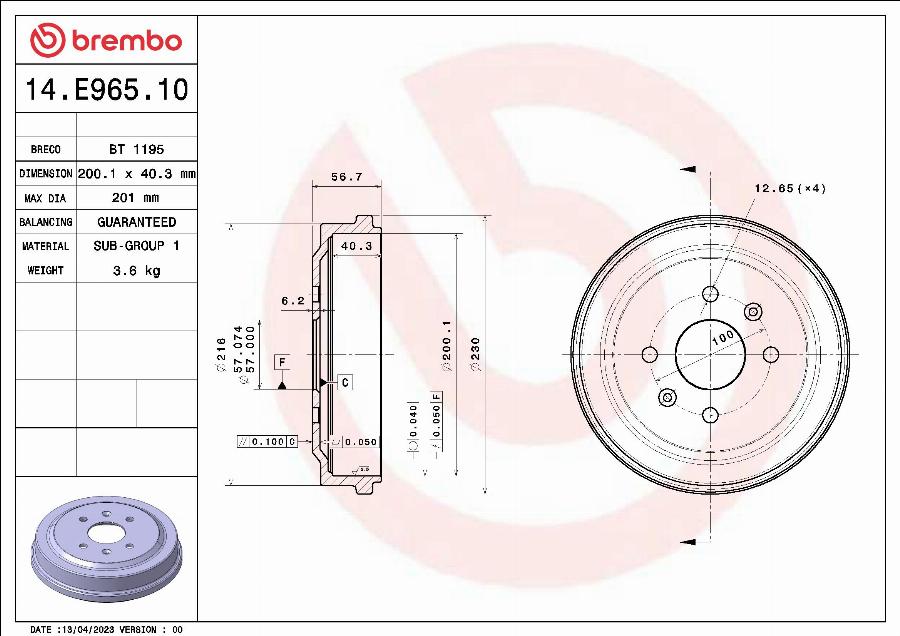 Brembo 14.E965.10 - Тормозной барабан parts5.com