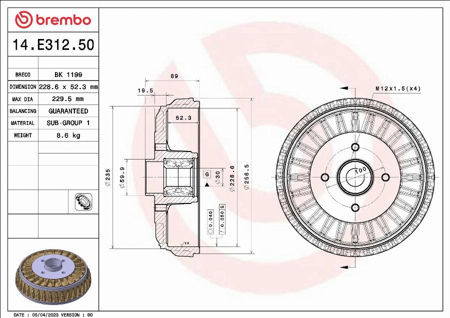 Brembo 14.E312.50 - Тормозной барабан parts5.com