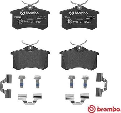 Brembo P 85 020 - Тормозные колодки, дисковые, комплект parts5.com