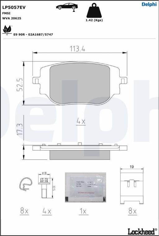 Delphi LP5057EV - Тормозные колодки, дисковые, комплект parts5.com