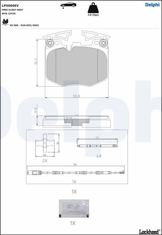 Delphi LP5066EV - Тормозные колодки, дисковые, комплект parts5.com